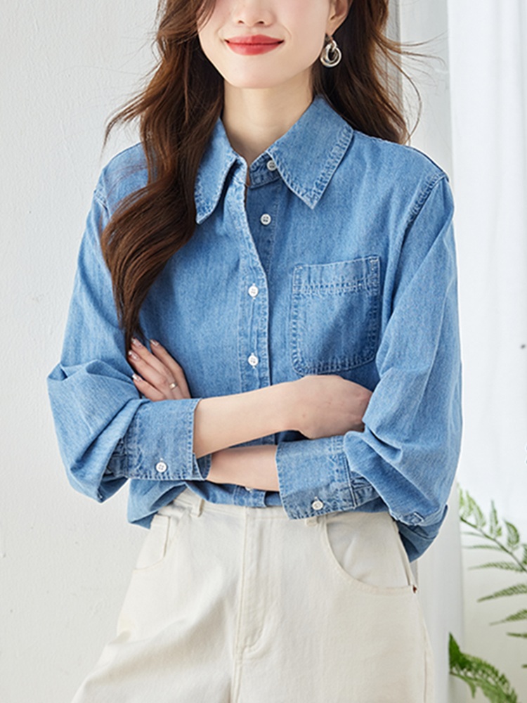 여자청남방 여성데님셔츠 블라우스 가을 긴팔 사진 M 근 96-105