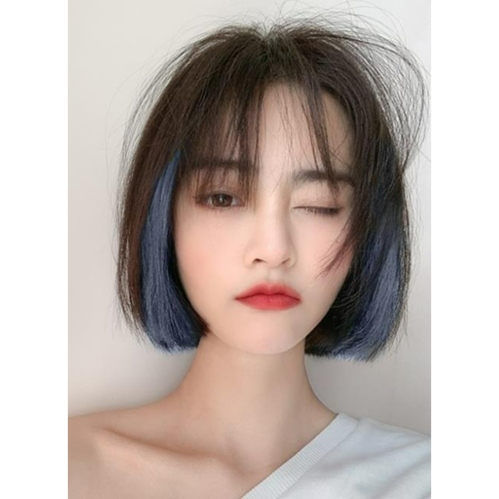 휴대용 여행 포인트 가발 단발머리 브릿지 붙임머리 1개 투피스- 다크핑크 -35cm