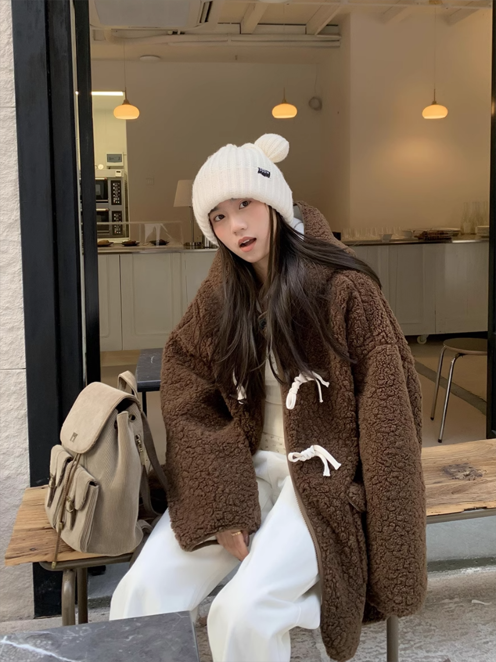 로디상점 테디베어 코트 더플 알파카 여성 가을 겨울 두꺼운 따뜻한 루즈핏 02 어두운 01 S