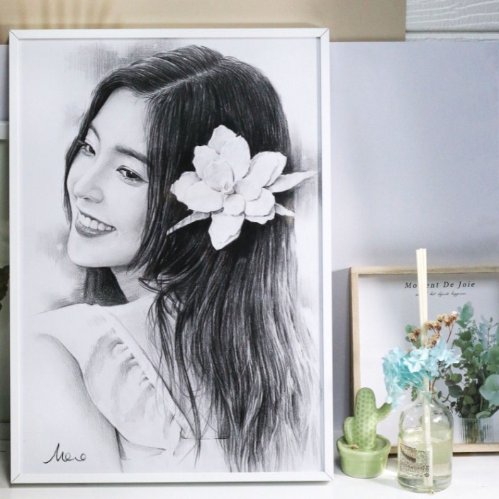 바벤아트 100 수작업 연필초상화 모오작가가 그리는 가치있는 선물 A3크기 1인 콩테 블랙액자
