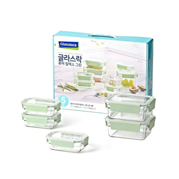 글라스락 글라스락 퓨어 릴렉스 그린 직사각 밀폐용기 세트 10세트 밀폐용기395mlx3조 1020mlx2조