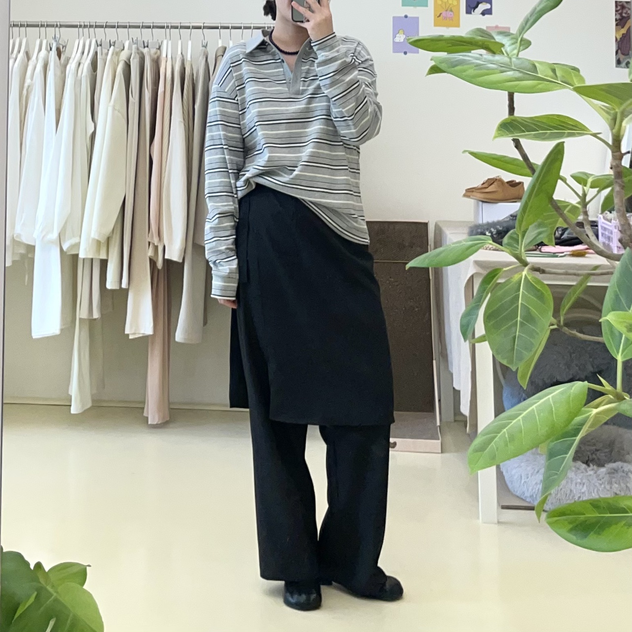 면 스트라이프 루즈핏 카라 피케 티셔츠