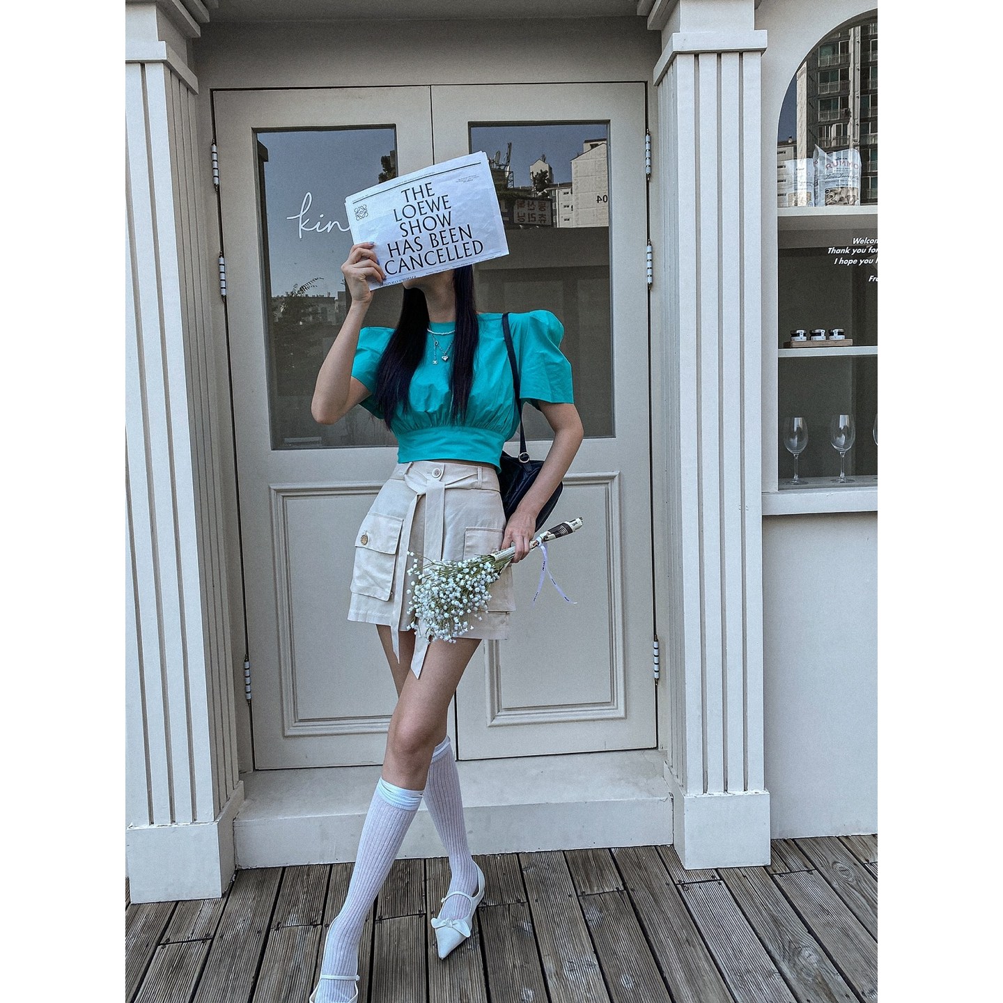 마틸다9 빅리본퍼프블라우스 청록