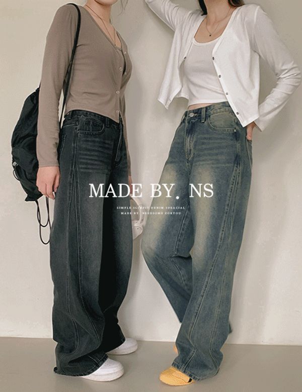 절개데님 유니크워싱 made 디얼유와이드데님 -