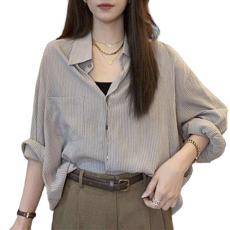 빈티지 스트라이프 긴팔 셔츠 멀티 캐주얼 슬림핏 아우터 출퇴근룩 여성의류 S