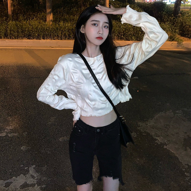 안녕릴리 여성 새틴 크롭 티셔츠 M 1080262RT