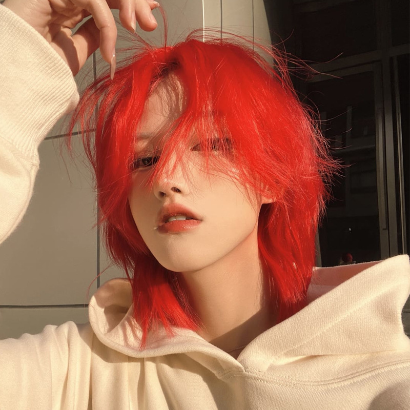인플루언서 가발 단대홍색 숭어머리 가발 남성용 헤어커트 쇼케이스낭자한 짓을 하다 1개