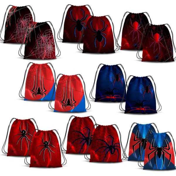EYNDYN 16 PCS 거미줄 드로스트링 가방 거미 생일파티용품 파티 페이버백 8가지 스타일 12년