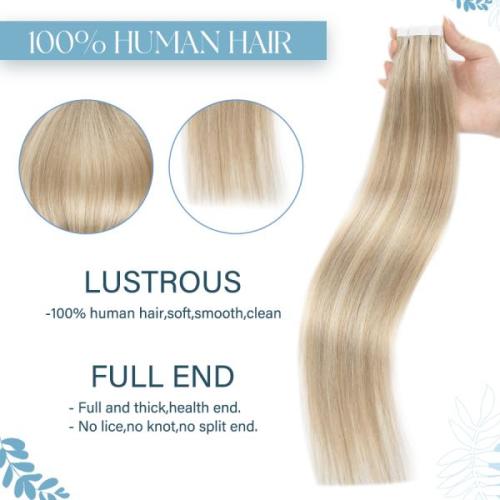 부분가발 K S WIGS 미니 테이프 인모 연장 비 레미 헤어 익스텐션 스트레이트 심리스 스킨 씨실 접착제