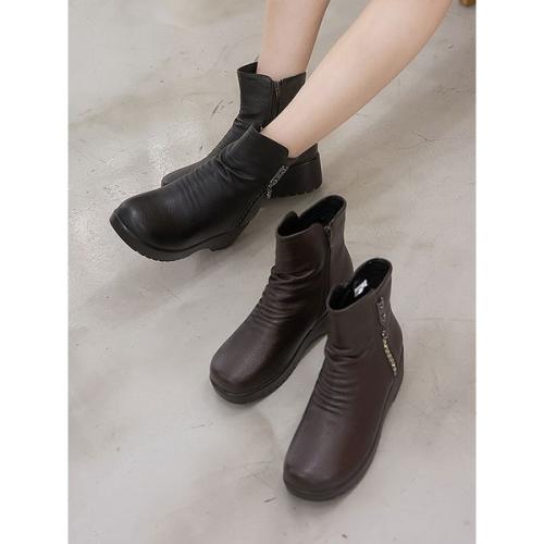르네브 가죽큐빅비즈포인트5 5cm앵클부츠 225 250