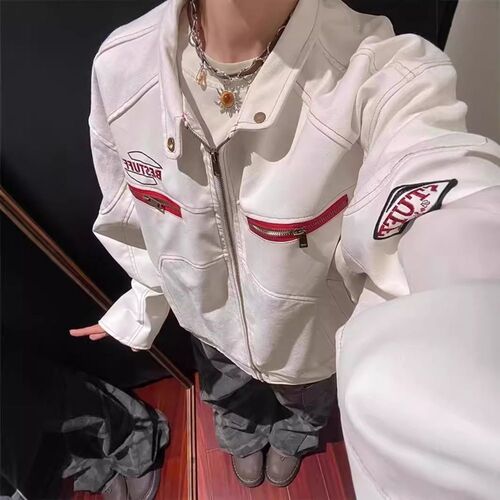 남성 잠바 블루종 항공 점퍼 숏 레더 코트 추동 라이더 차이나넥 자수 재킷 MF4
