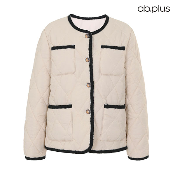 ab plus 노카라 배색 디테일 퀼팅 패딩 점퍼 에이비플러스 LSY4MU32A 100670