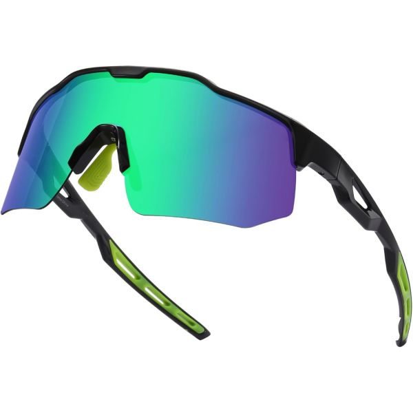 선글라스 랩어라운드 스포츠 UV 400 프로텍션 사이클링 야구 러닝 골프 드라이빙 고글 Frame Green Lens