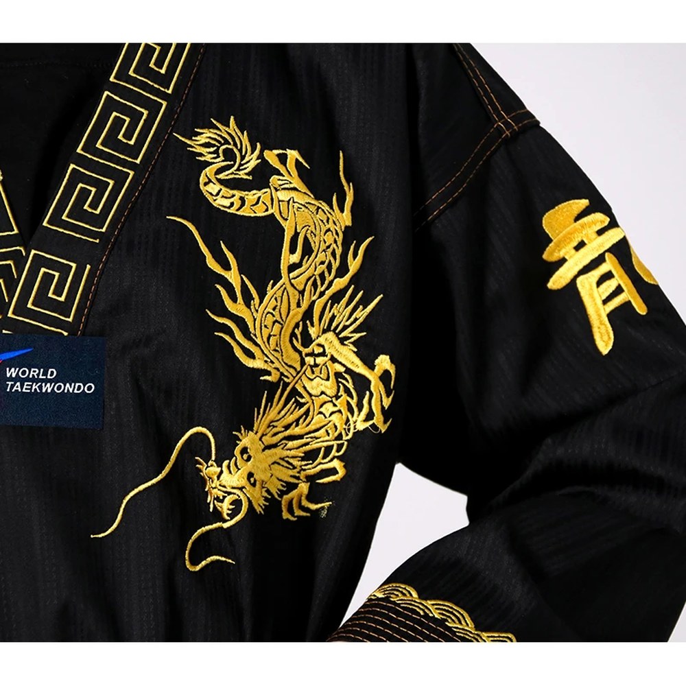 WTF 태권도 유니폼 무술 도복 성인 용 절묘한 자수 TKD 정장 Long Sleeve 1개 XS-130CM