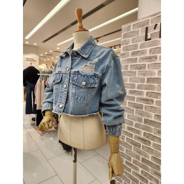 레코브 크롭데미지데님자켓