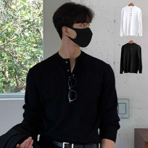 남성 단추 넉넉핏 부드러운 캐주얼 힙스트 골지니트
