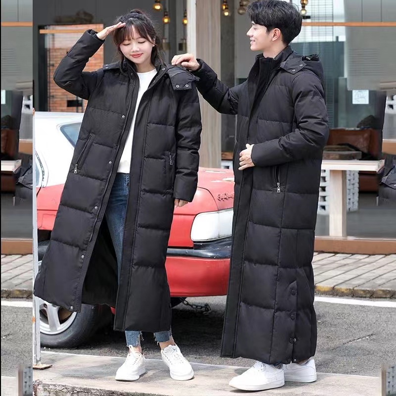 롱 패딩 하프기장 솔리드 와이드 보온 후드 캐주얼 베이커리