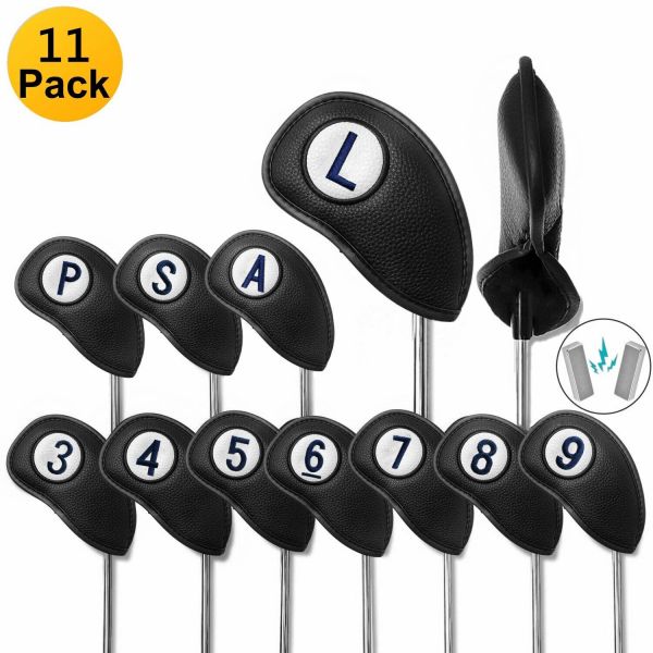 골프 클럽 헤드 커버 아이언용 자석 잠금 가죽 양면 11팩 Club Head Covers