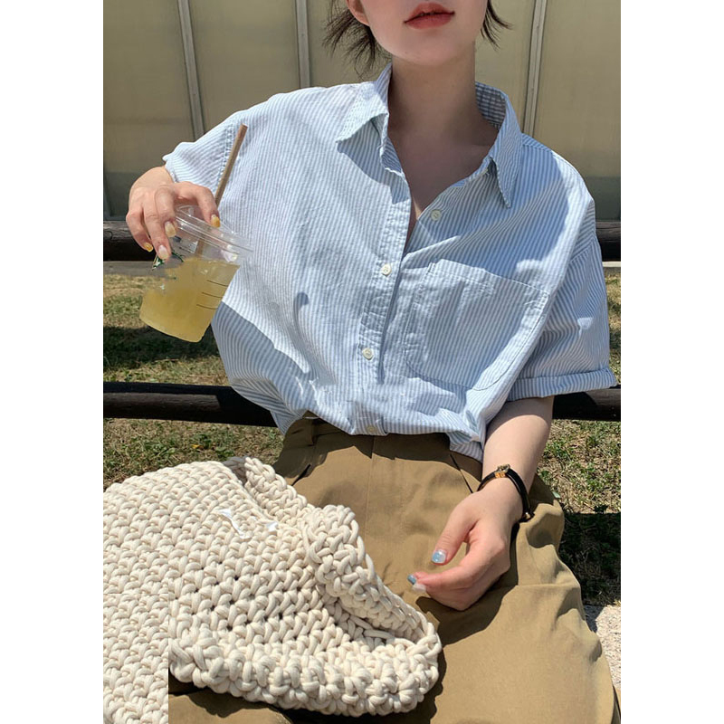 UNKNOWN 스트라이프 셔츠 남방 가을 반팔 여성 풍 루즈핏 카라 가디건 High-quality fabric2 Stripe