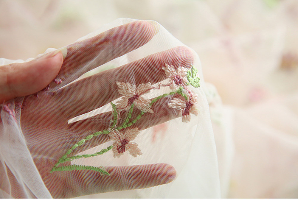 꽃 거즈 그물 레이스 원피스 목가적인 여름 원단 천 가지 자수 의류 150x 스타일 DIY