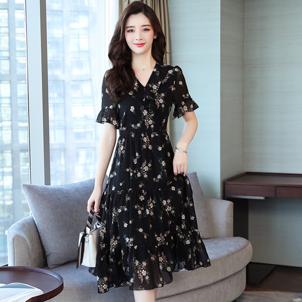 밍키비 플라워 패턴 롱 프릴 원피스 S 100249C