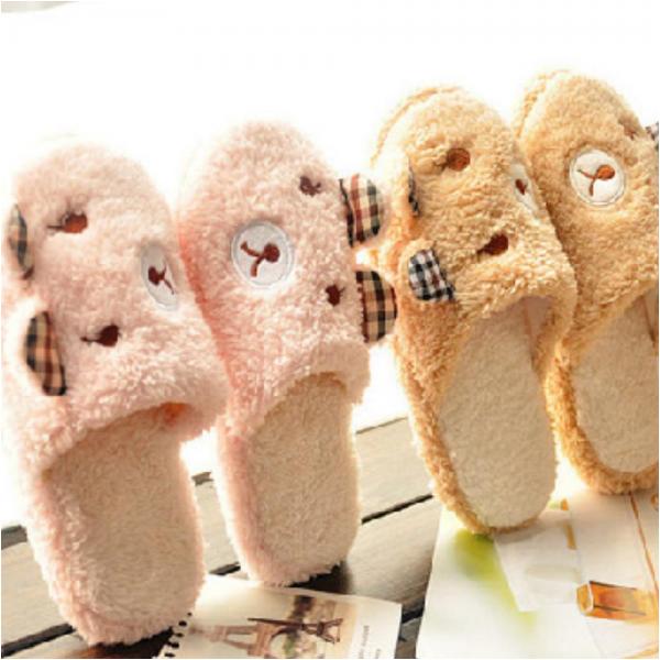 커플 곰 겨울 털 슬리퍼 방한 층간소음 실내화 거실화 핑크36