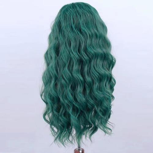 붙임머리 피스 MXWIGS 여성용 합성 헤어 그린 느슨한 딥 웨이브 레이스 프론트 가발 접착제 없이 내열