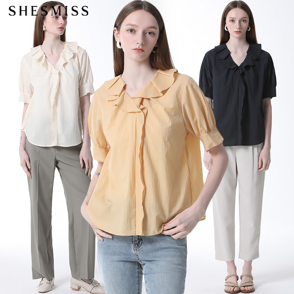 쉬즈미스 SHESMISS 프릴넥 블라우스 택가격 138000원