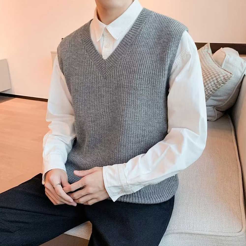 남자 니트 조끼 셔츠 레이어드 남친룩 스타일링
