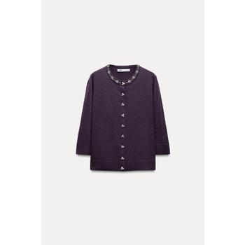 자라 자라 주얼리 버튼 가디건 8851 111 PLUM