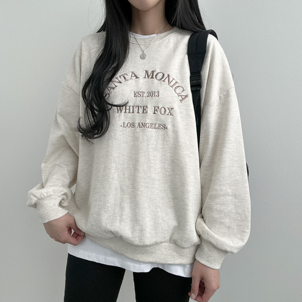 일반 기모 모니카 자수 맨투맨 긴팔 티셔츠