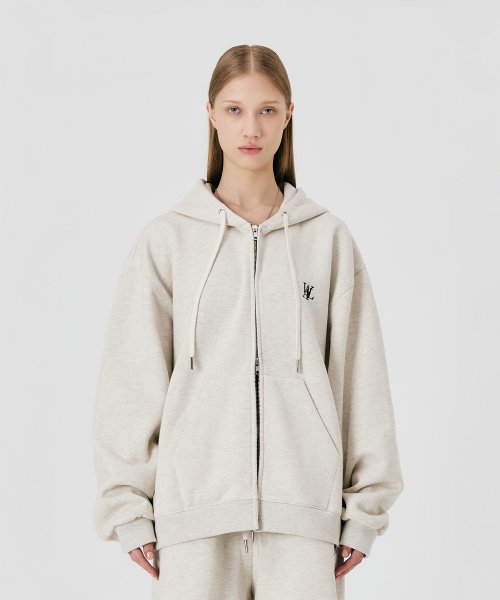 우알롱 우알롱 기모 Signature hood zip-up - OAT MEAL WL234JHZ02UOTM