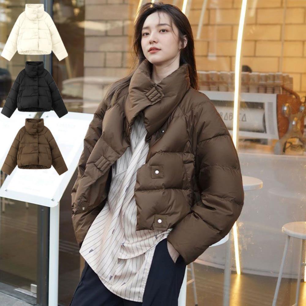 옷자락 여자 겨울 무지 하이넥 크롭탑 빵빵 오버핏 패딩 자켓