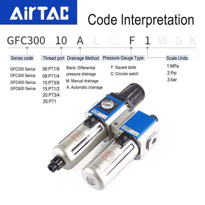 AirTAC 오리지널 공기원 프로세서 오일-물 분리 필터 GFC200-08 GFC300-10 GFC400-15 GFC600-25