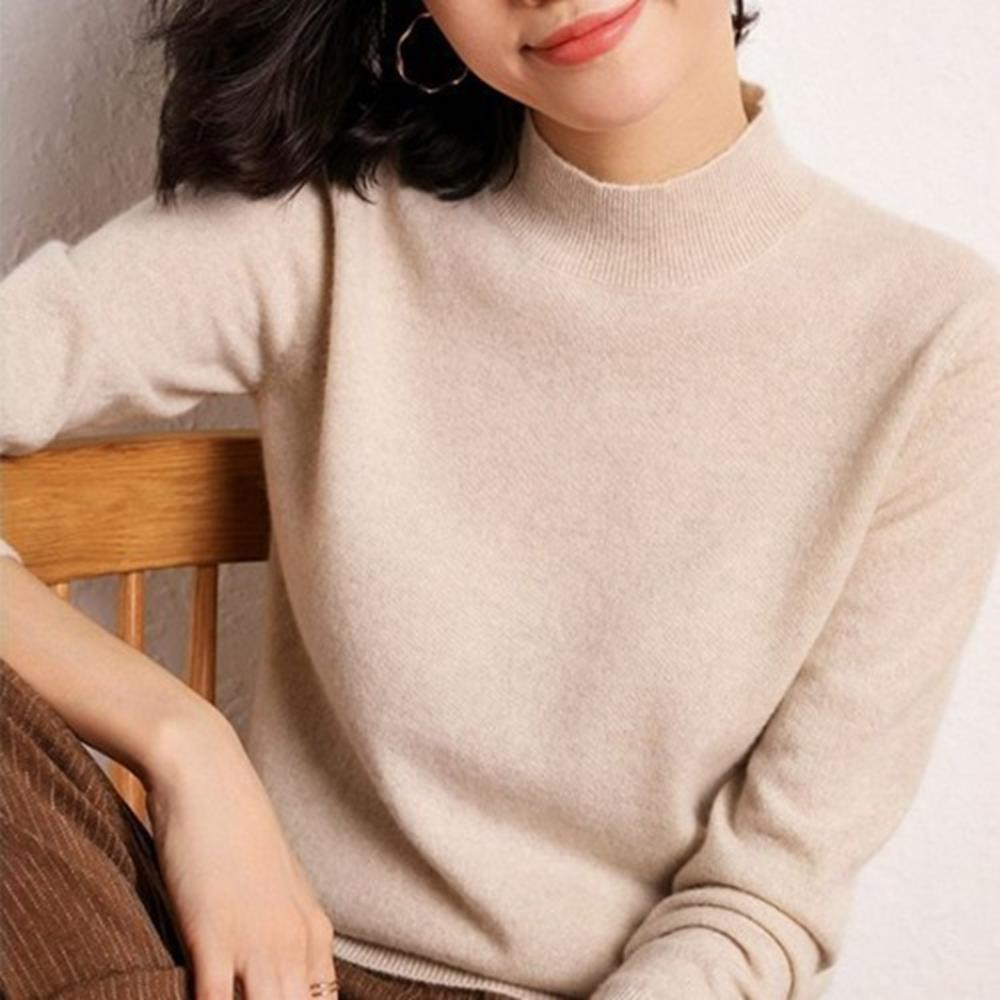 겨울 반목 무지 긴팔 여성니트 얇은니트 반폴라 오피스룩 반목니트 블루그레이