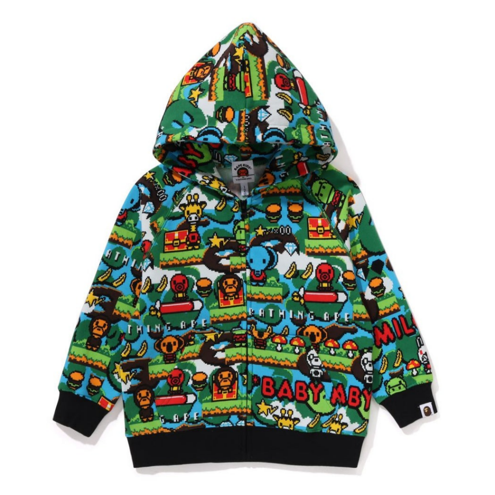 베이프 베이프 키즈 후드집업 BABY MILO GAME PATTERN ZIP HOODIE 2K80-315-006
