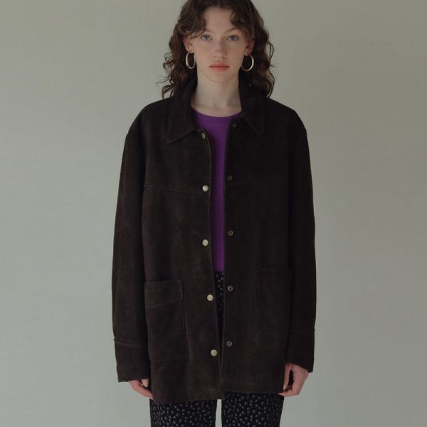 온무드 Villa Cow leather Suede Jacket -Chocolate 40080