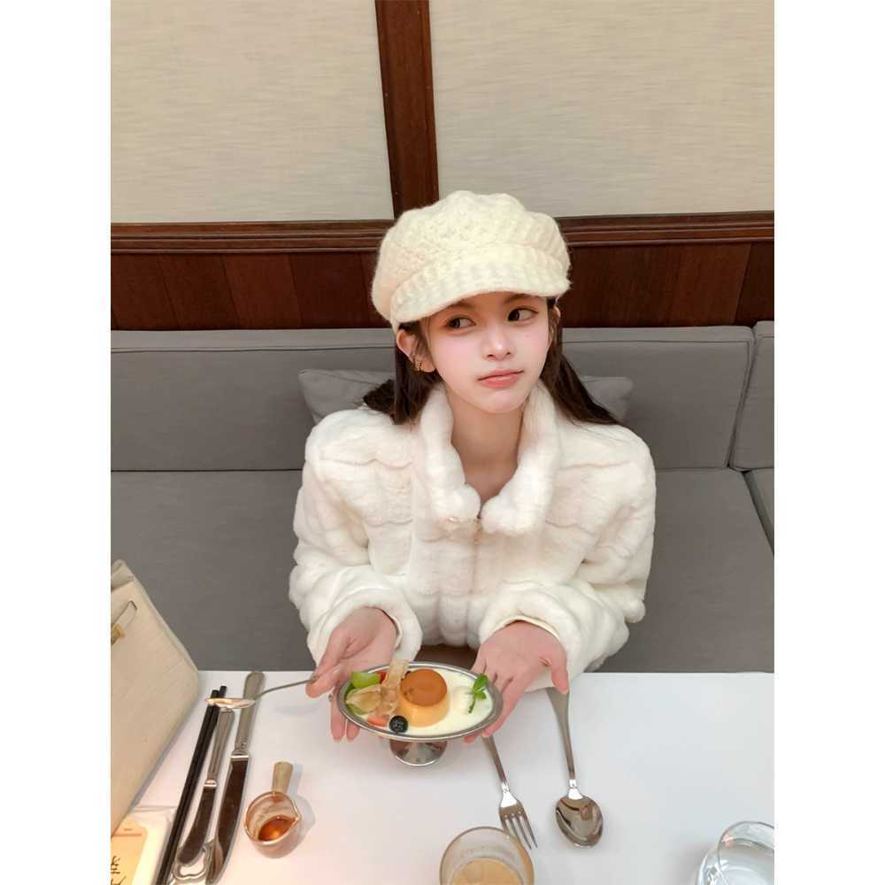 톨즈 크림 웨이브 페이크 모피 코트 자켓