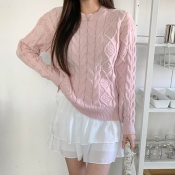 옷자락 여자 윈터 꽈배기 라운드넥 니트