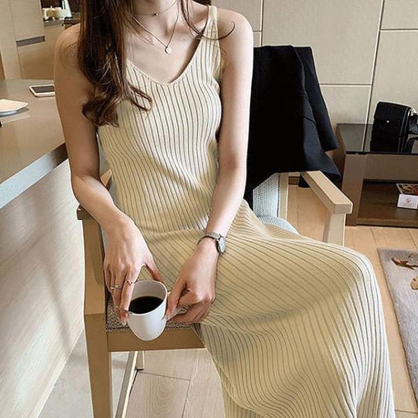 오노마 ONM 골지 롱원피스 여자 데일리 슬림 슬리브리스 코디 20265504