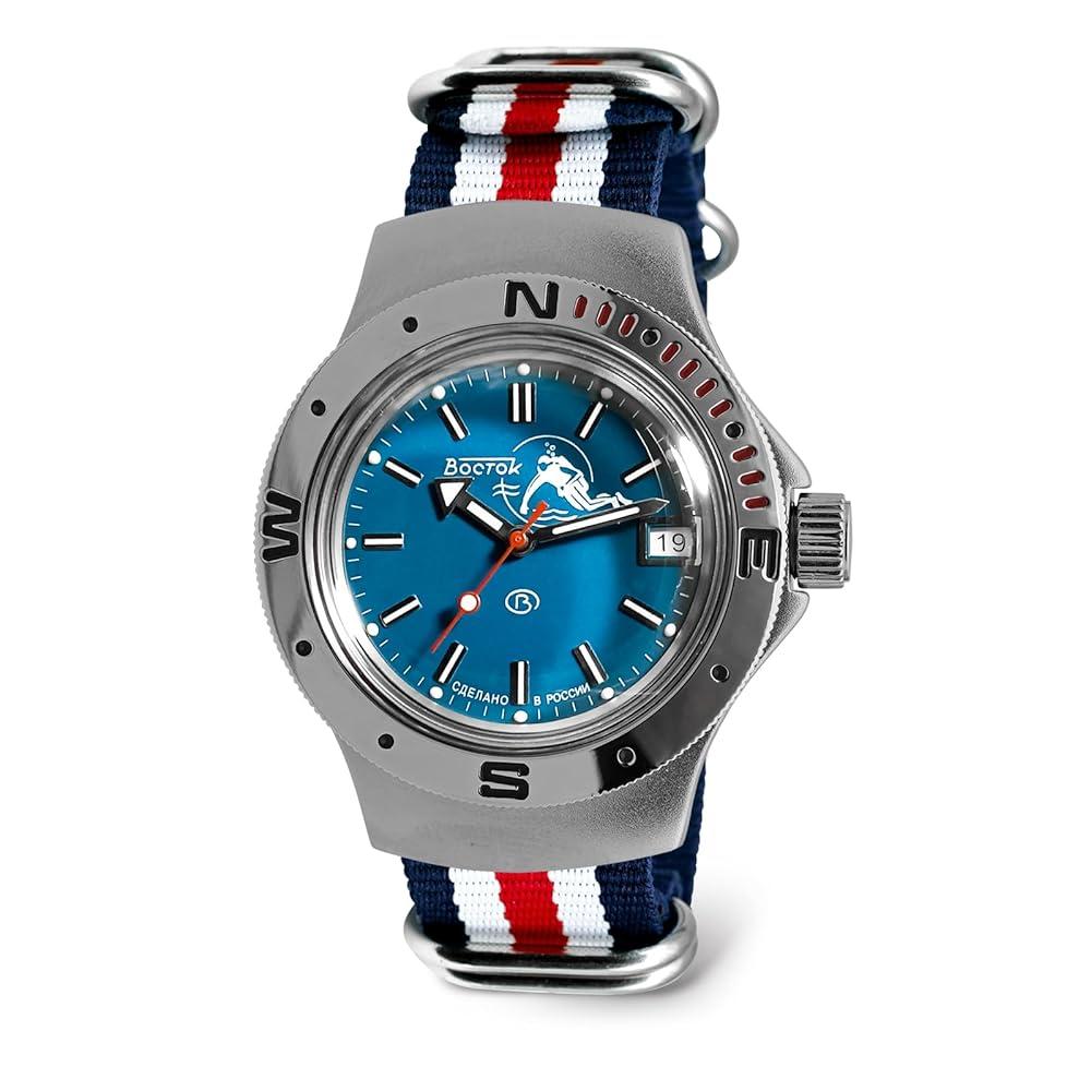 보스톡 VOSTOK Amphibia Scuba Dude 오토매틱 셀프 와인딩 다이버 손목 시계 가죽 다이버 5-스트라이프 060059