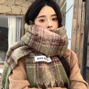 빈티지 미원 디자인 감각 박색 빈티지 체크 머플러 겨울녀 두꺼운 커플 보온 목도리