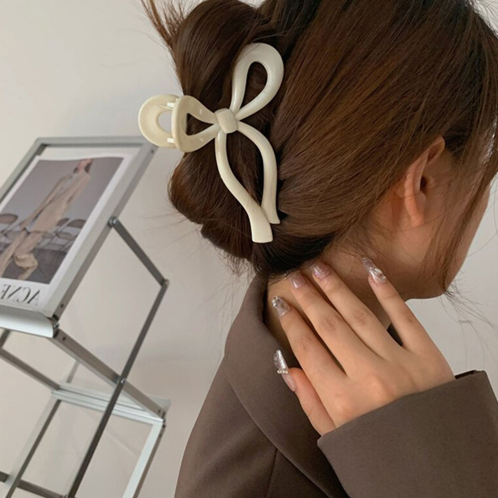 로지칙스 리본 헤어 집게핀 머리핀 올림머리 반묶음 투명 블루그레이