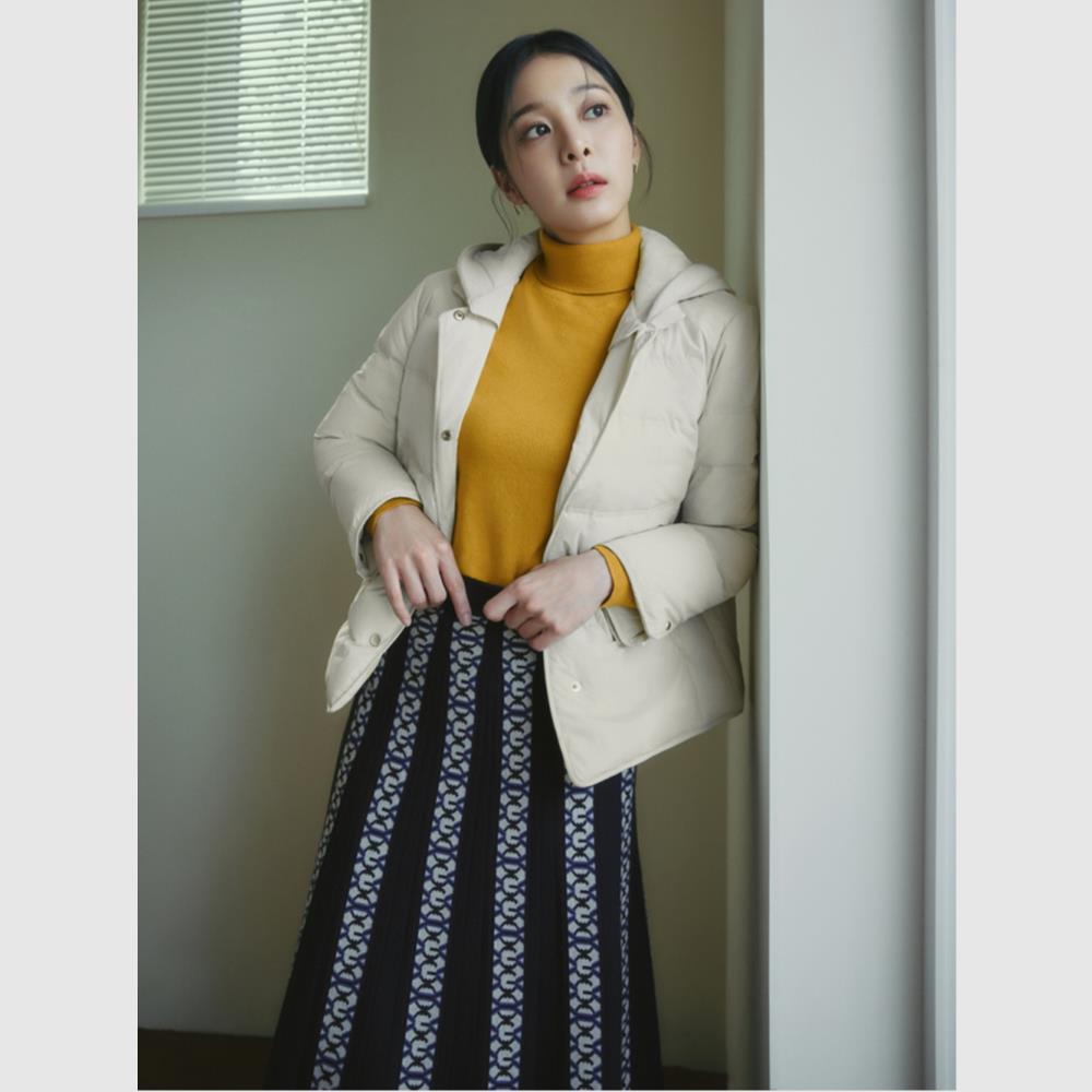 지센 여성 피어로즈 자카드 니트 플리츠 롱 스커트 LWLSDJK665