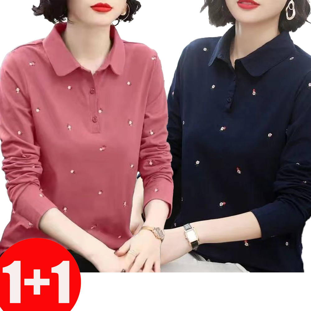 ZIGODAG 1 1 봄가을 여성 폴로 티셔츠 단정한 카라넥 롱슬리브 티셔츠 캐주얼 봄 가을 상의 와인색 L ZKYYBD52090