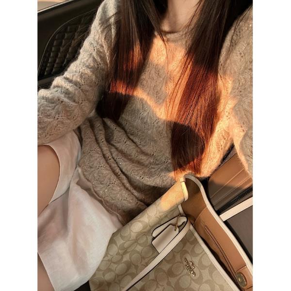 ElegantChic 롱 소매 스웨터 여성용 스팽글 루즈 피트 슬리밍베이스 니트 탑 가을 2024 신형 스타일
