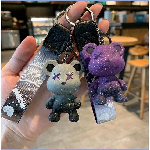 골든키위A 스트랩이 달린 귀여운 곰 키 체인 최고의 자동차 링 동물 가방 배낭 매력 펜던트 액세서리 친구