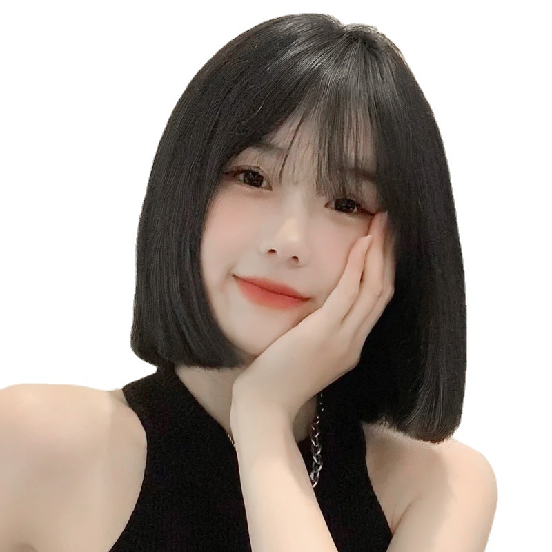 에타이피 여성 매직 스트레이트 일자 단발머리 짧은 머리 전체 통가발 1개 02-블랙