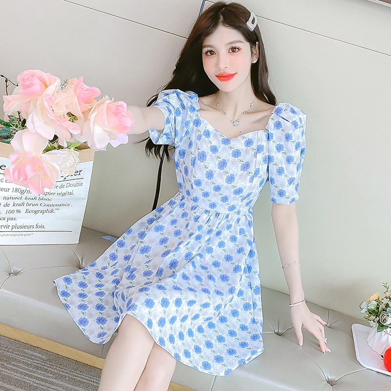 여름원피스 바캉스 휴가룩 스모크 프렌치 플라워 리본 미니 원피스 01 그림색 03 L