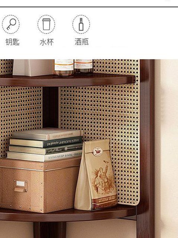 라탄 코너선반 틈새 엔틱 인테리어 벽 수납장 월넛 파티션 수납